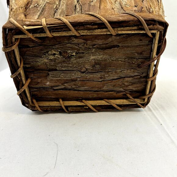 Wood Bark Basket Vintage Handmade 8 x 6" on top 4.5" tall - Picture 5 of 11
